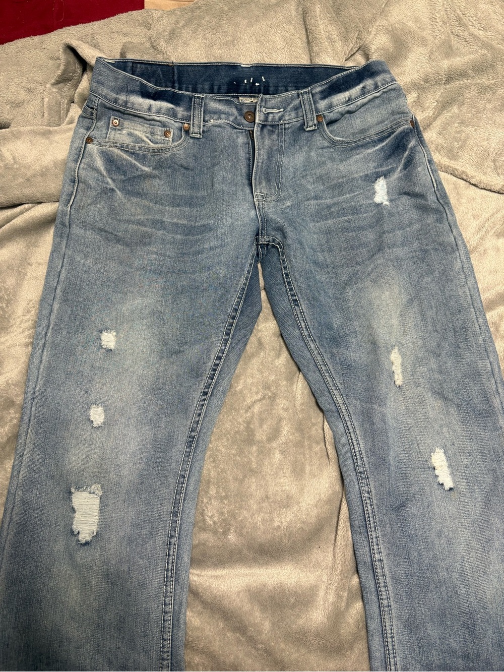 Flypaper Men's Slim Straight Light Blue Distressed Jeans